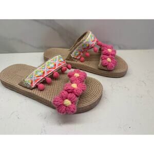 Boho Women’s Size 5.5 Pom Pom Flower Sandals